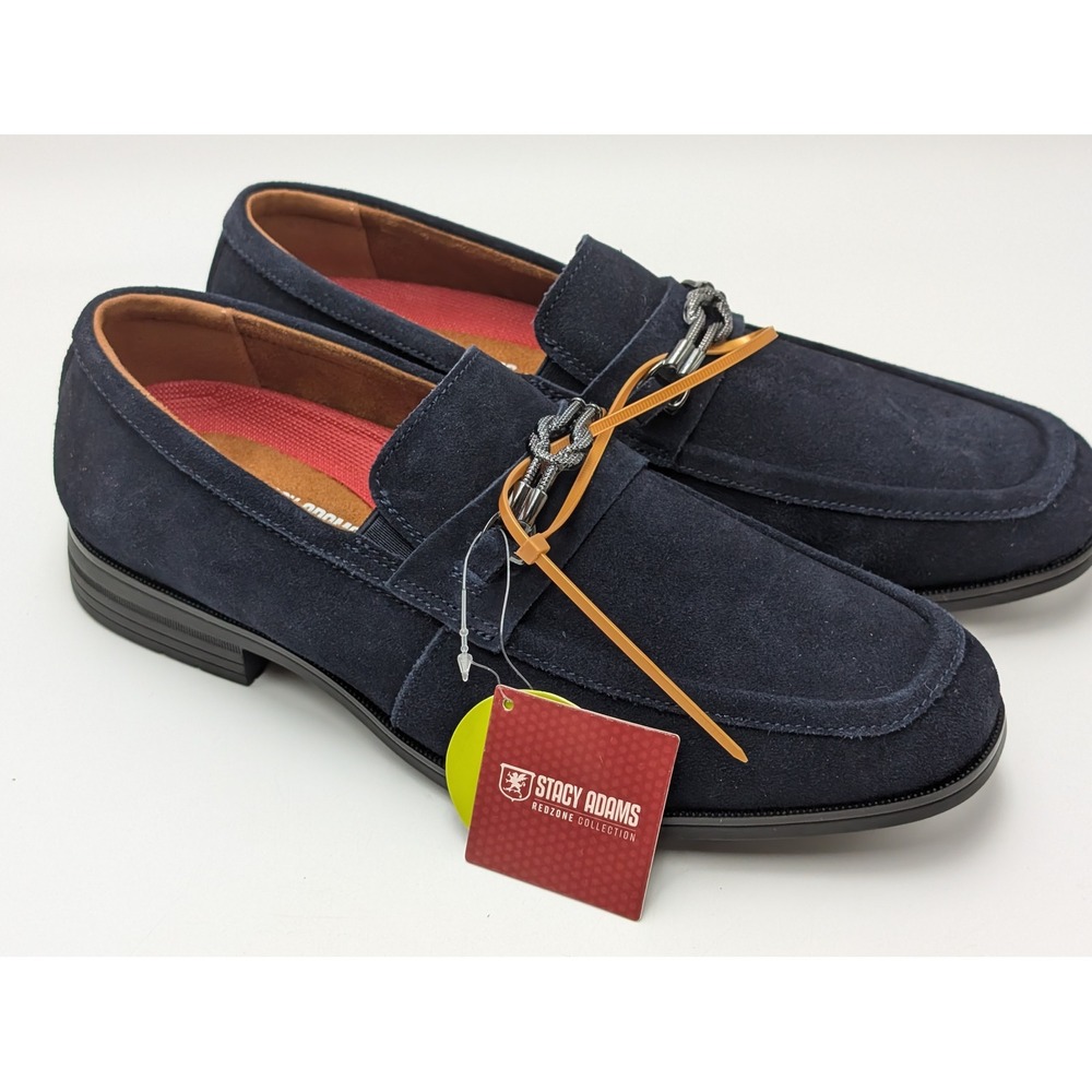 Stacy Adams Loafers Mens 7.5 Navy Blue‎ Redzone Suede Bit Moccasin Slip On Shoes